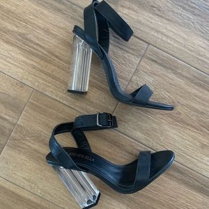 clear strappy high heels